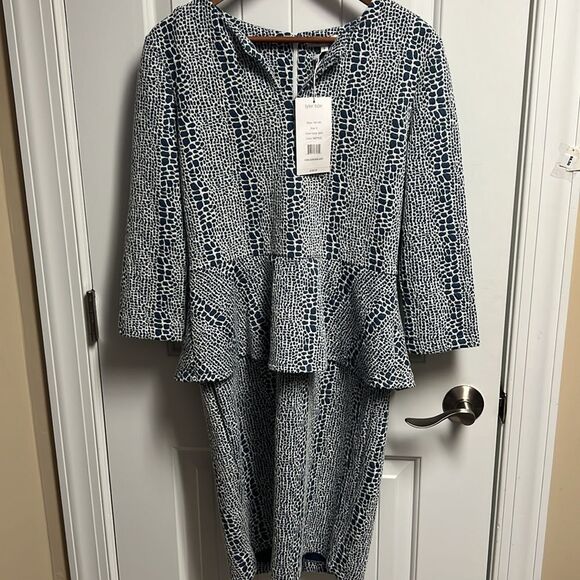 NWT TYLER BOE Women's Blue Reptile Print Long Sleeve Peplum Knit Dress Sz S - Picture 3 of 8